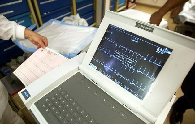 心电图记录装置的资料图。有超过150位志愿者参与了实验，他们被要求感知一个在屏幕上一闪而过的形状。当形状闪过的时间刚好与心跳重合时，志愿者在感知上就会更加困难。